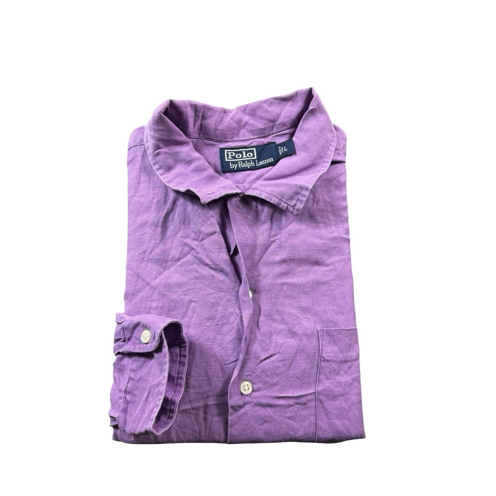 Polo Ralph Lauren VTG Purple L/S Linen Silk Mens Button Front Size Large